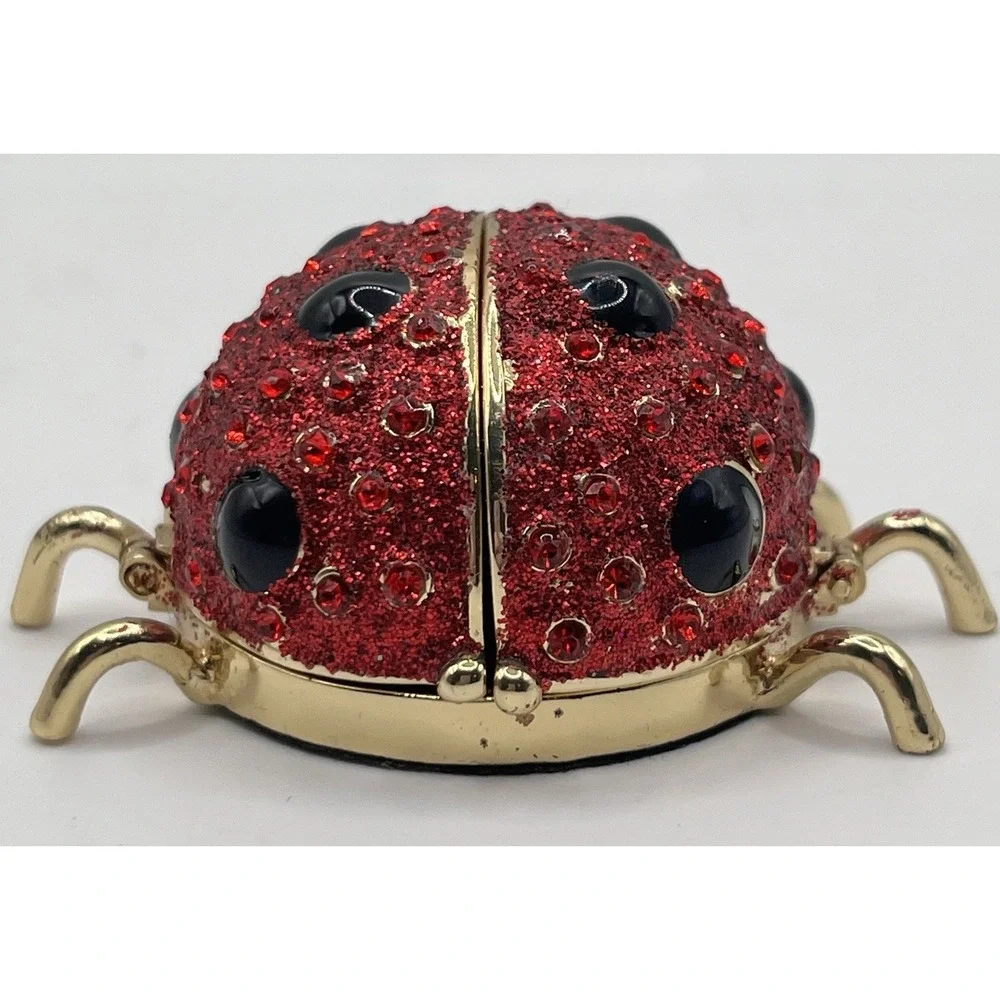 Gold Plated Jeweled Sparkling Ladybug Hinged Trinket Box